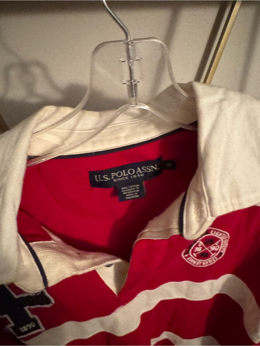 U.S. Polo Assn. Red and Cream Rugby Polo with Crest - Picture 3 of 12